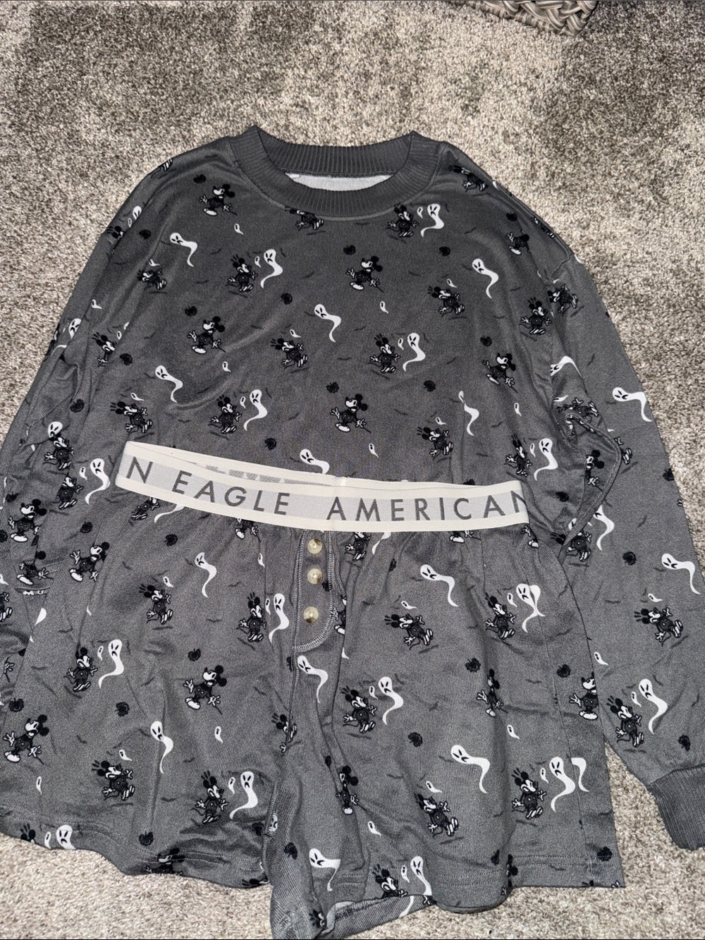 American Eagle Outfitters Gray Mickey & Ghost Pajama Set - Picture 1 of 5